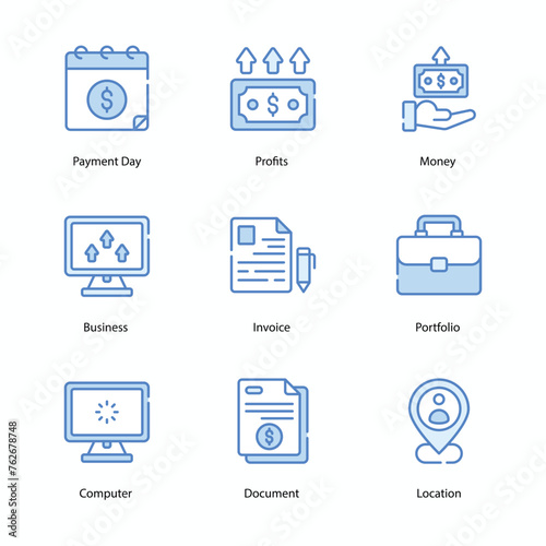 Accounting icons set, Accounting, Finance, Bookkeeping, Taxation, Audit, Budgeting, Ledger, Balance Sheet, vector stock illustration.