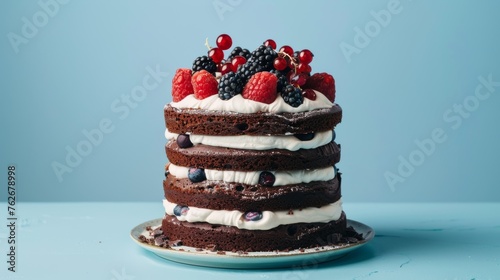cake with berries on a blue background