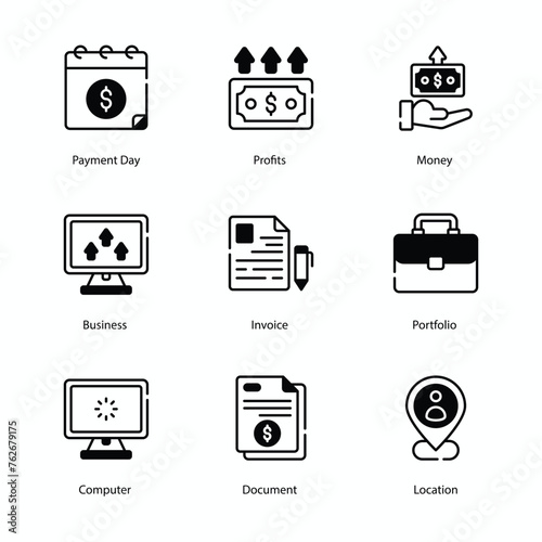 Accounting icons set, Accounting, Finance, Bookkeeping, Taxation, Audit, Budgeting, Ledger, Balance Sheet, vector stock illustration.
