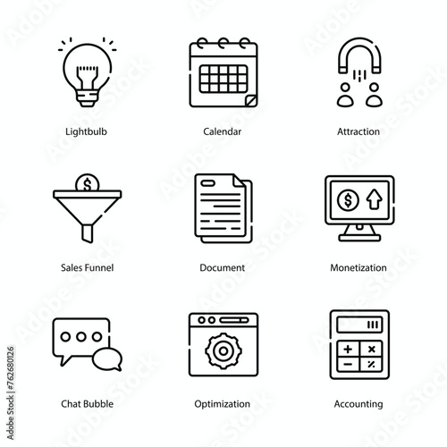 Accounting icons set, Accounting, Finance, Bookkeeping, Taxation, Audit, Budgeting, Ledger, Balance Sheet, vector stock illustration.