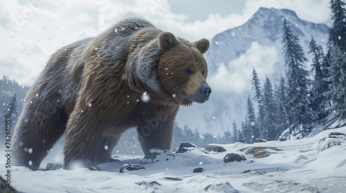 Majestic Kodiak Bear in Snowy Landscape photo