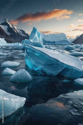 Melting icebergs and glaciers due to climate change