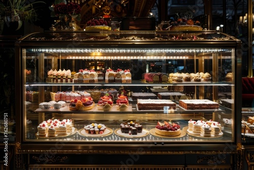 Luxurious Patisserie Display Case with Elegant Desserts