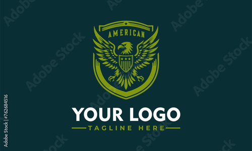 american eagle logo Vector green shield with an eagle logo on it