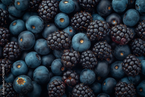 Stunning Detail of Fresh Blueberries and Blackberries Close-Up