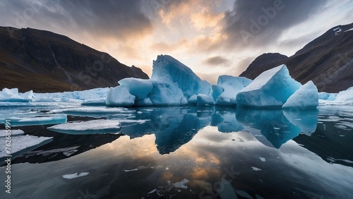 Melting icebergs and glaciers due to climate change