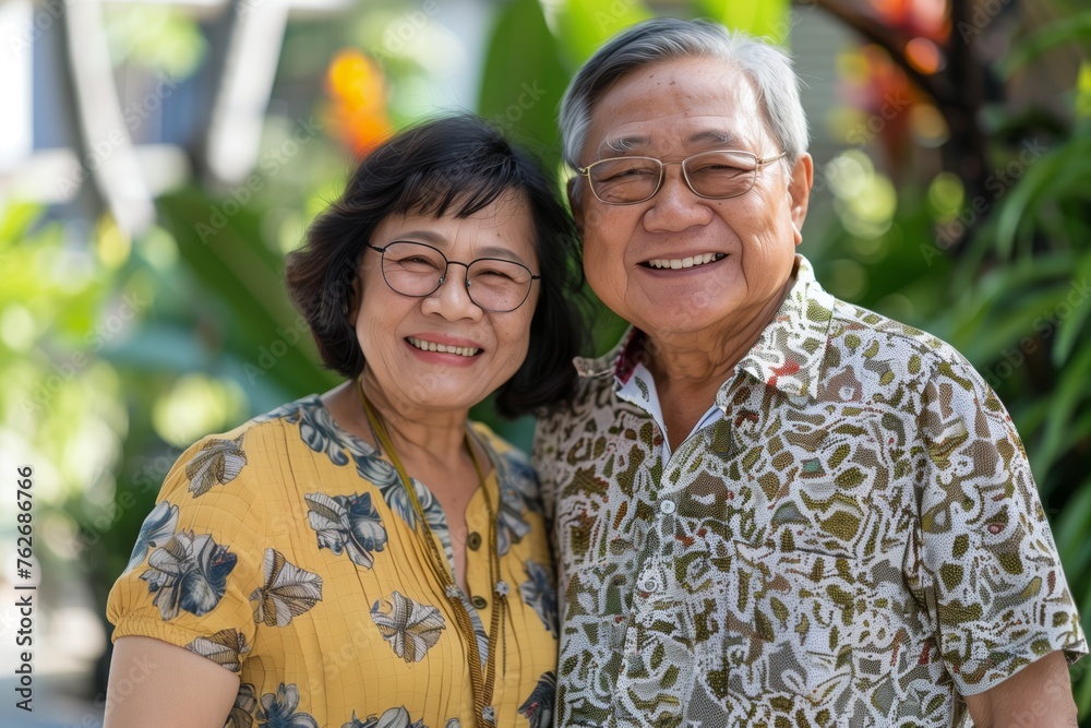 Obraz premium Happy smiling asian mature senior couple posing together 