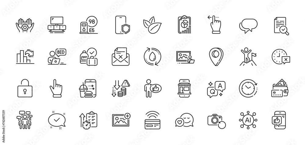 Talk bubble, Add photo and Time change line icons pack. AI, Question and Answer, Map pin icons. Photo studio, Tv stand, Money web icon. Food order, Refill water, Employee hand pictogram. Vector Talk bubble, Add photo and Time change line icons pack. AI, Question and Answer, Map pin icons. Photo studio, Tv stand, Money web icon. Food order, Refill water, Employee hand pictogram. Vector