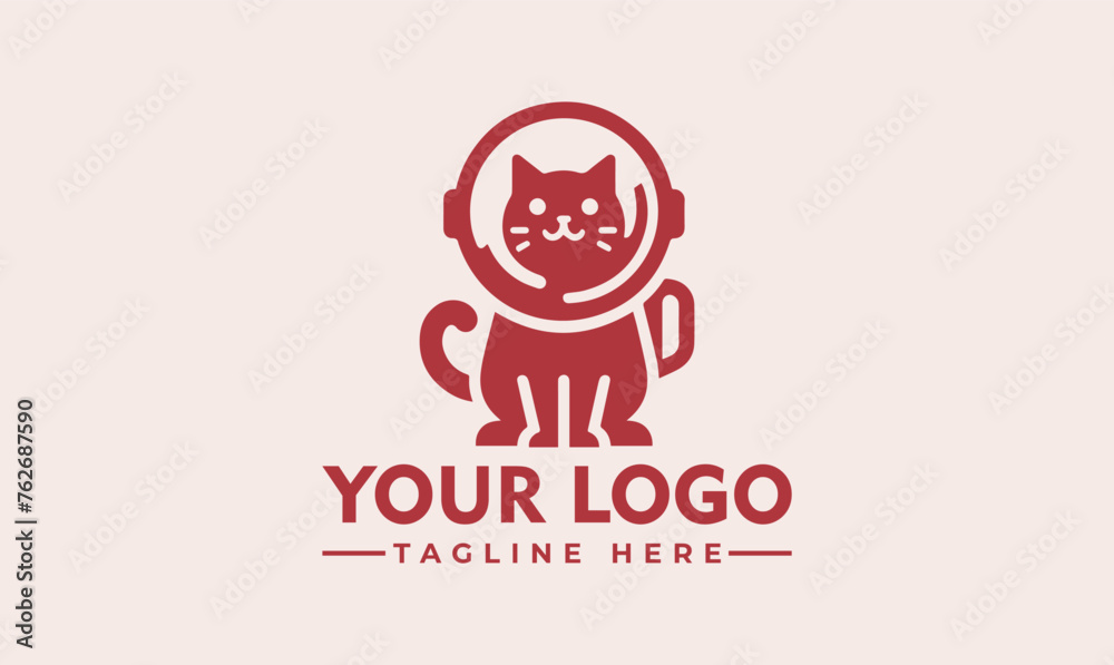 Vector astronaut cat character logo design, with Cat head on it