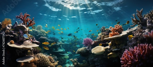 Coral reef and fish in colorful sea, Underwater world