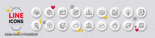 Manganese mineral, Co2 gas and Green energy line icons. White buttons 3d icons. Pack of Manual, Diagram, Idea head icon. Medical mask, Idea, Algorithm pictogram. Vector
