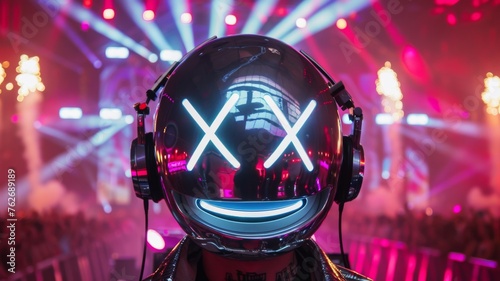 Astronaut DJ with XX helmet at a concert - An astronaut-themed DJ with an XX helmet ignites the stage at a thrilling concert experience