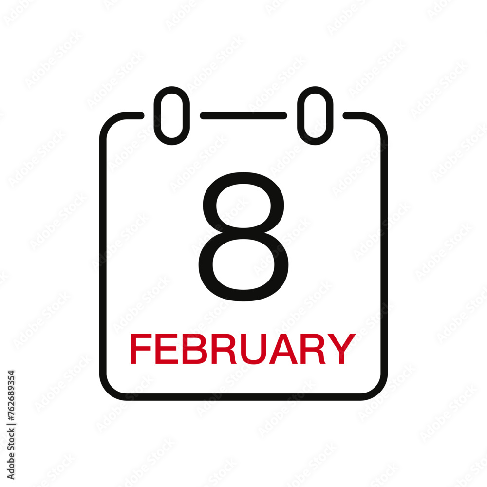 February 8 date on the calendar, vector line stroke icon for user interface. Calendar with date, vector illustration. February 8 date on the calendar, vector line stroke icon for user interface. Calendar with date, vector illustration.