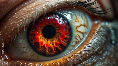 close up of a red eye