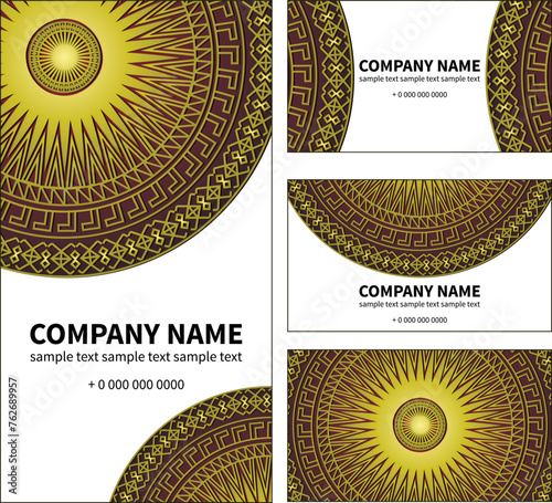 Business card with hand draw arabic, oriental, indian motiv. Traditional ornament, paisley