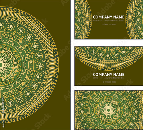Business card with hand draw arabic, oriental, indian motiv. Traditional ornament, paisley