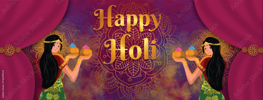 happy Holi , illustration of colorful promotional background for Festival of Colors celebration	 - obrazy, fototapety, plakaty 