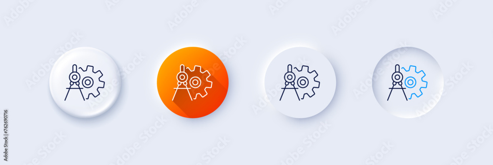 Cogwheel dividers line icon. Neumorphic, Orange gradient, 3d pin buttons. Engineering tool sign. Cog gear symbol. Line icons. Neumorphic buttons with outline signs. Vector Cogwheel dividers line icon. Neumorphic, Orange gradient, 3d pin buttons. Engineering tool sign. Cog gear symbol. Line icons. Neumorphic buttons with outline signs. Vector