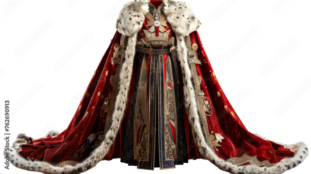 A striking red and white costume adorned with soft fur accents, evoking a sense of bravery and allure