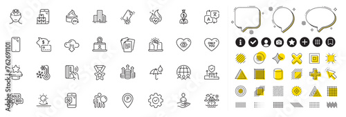 Set of Parking, Manager and Security agency line icons for web app. Design elements, Social media icons. Meditation eye, Video conference, Cloud download icons. Vector photo