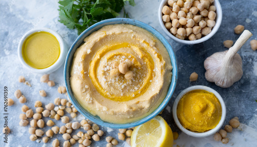 Arab Cuisine - Hummus (chickpea dip blended with tahini, olive oil, lemon juice, and garlic)
