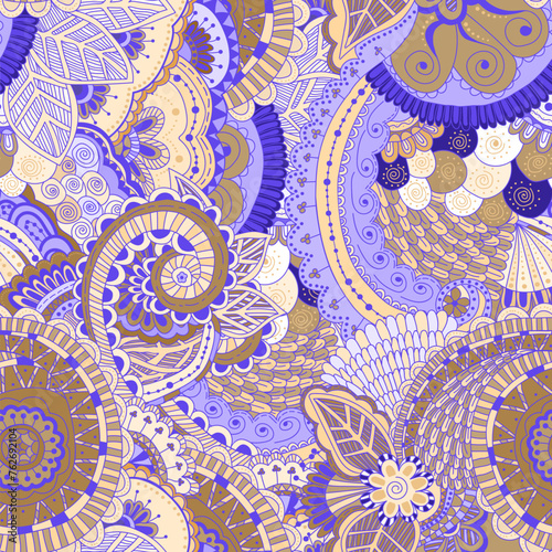 Hand draw seamless pattern with arabic, oriental, indian motiv. Traditional ornament, paisley