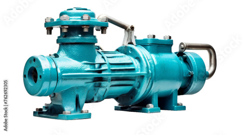 A close up of a water pump on a white background, showcasing intricate details and engineering