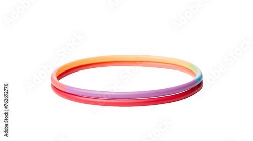 Three vibrant neon-colored bracelets laid out gracefully on a pristine white background