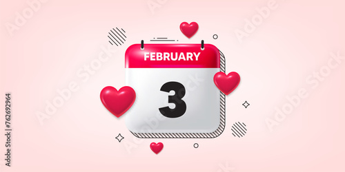 Calendar date of February 3d icon. 3rd day of the month icon. Event schedule date. Meeting appointment time. 3rd day of February. Calendar month date banner. Day or Monthly page. Vector