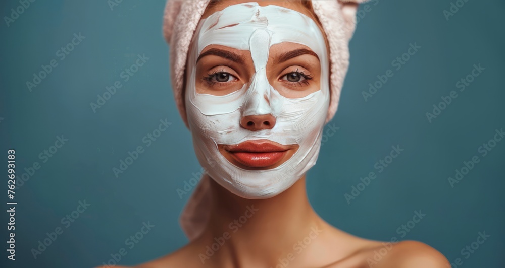 Radiant Smile: Young Lady with Facial Mask Radiant Smile: Young Lady with Facial Mask