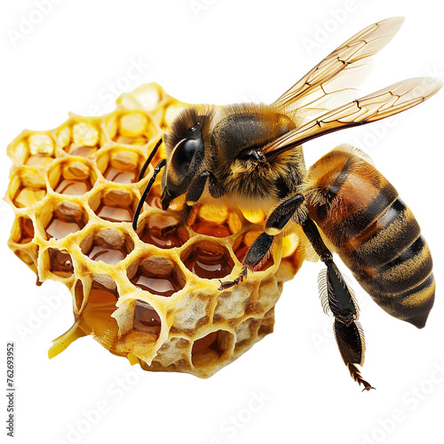 Bee and Honeycomb on transparent background, png 