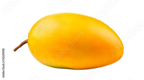 A bright mango resting on a clean white background