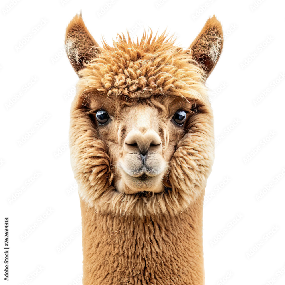 Alpaca face shot on transparent background, png Alpaca face shot on transparent background, png
