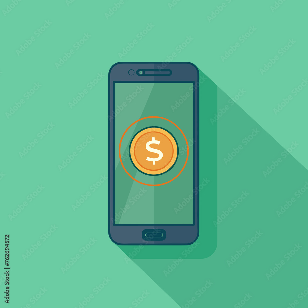 Smartphone with Dollar Sign, Financial App Concept, Green Background Smartphone with Dollar Sign, Financial App Concept, Green Background