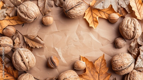 Assortment of nuts on neutral background with ample text space for creative content