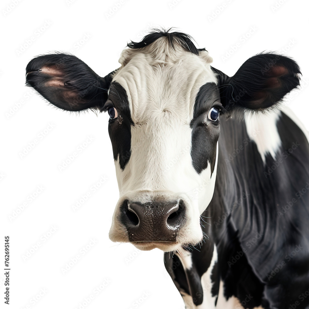 Black and white cow  on transparent background, png	