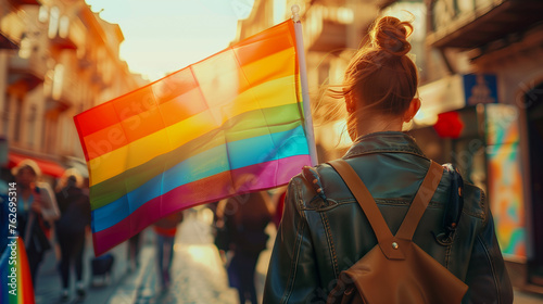 crop of an unrecognizable person holding Rainbow Flag In The Pride Parade