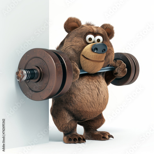 a bear with dumbbells on a white background. 3d illustration © Александр Лобач