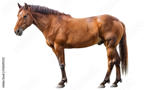 Brown horse in a pose on transparent background, png 