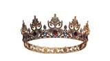 Intricately designed gold tiara adorned with stunning red and blue gemstones