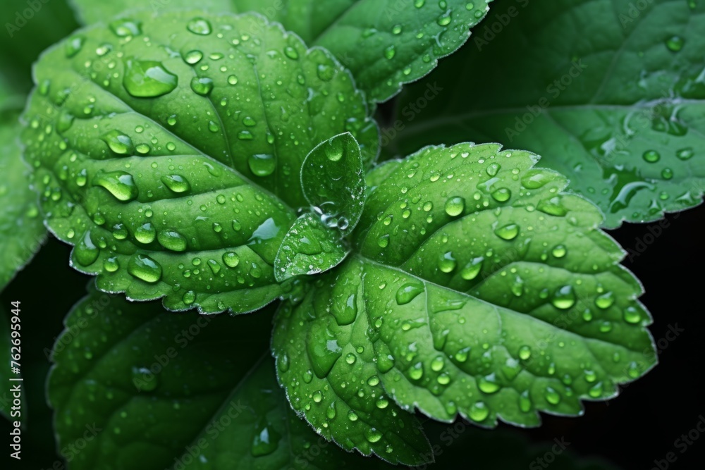Obraz premium Background of green mint leaves, texture of aromatic healthy mint plants