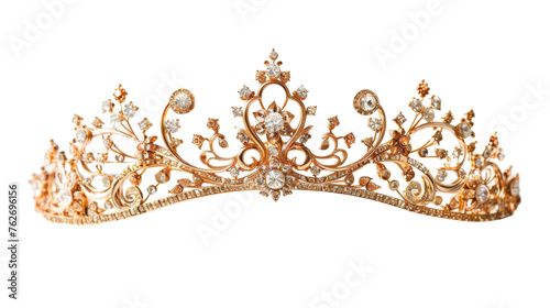 A majestic gold tiara adorned with sparkling crystal stones, exuding luxury and sophistication