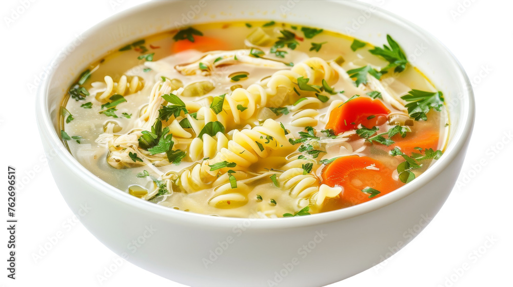 Classic Chicken Noodle Soup Isolated on Transparent Background