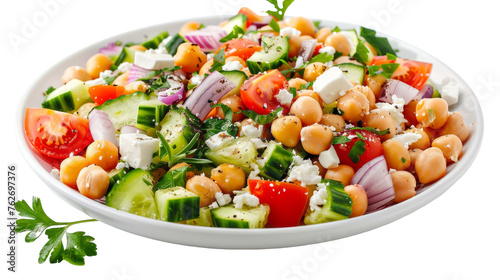 Delicious Chickpea Greek Salad Isolated on Transparent Background