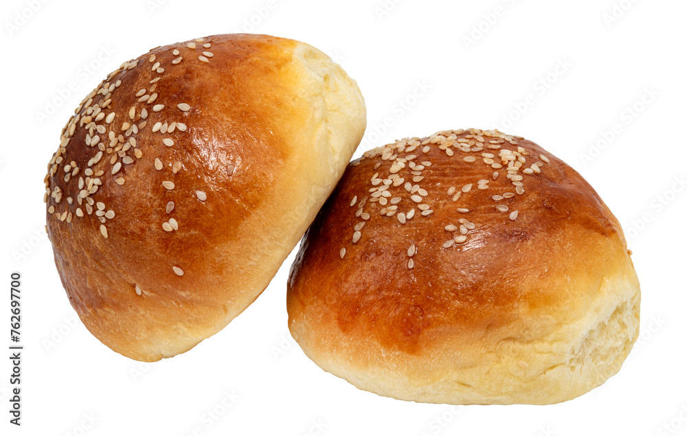 Sweet fragrant bun on a white background. Isolate buns with sesame seeds. homemade baking Sweet fragrant bun on a white background. Isolate buns with sesame seeds. homemade baking