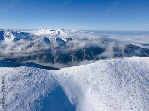 Aerial Winter view of Rila mountain near Musala peak, Bulgaria photo