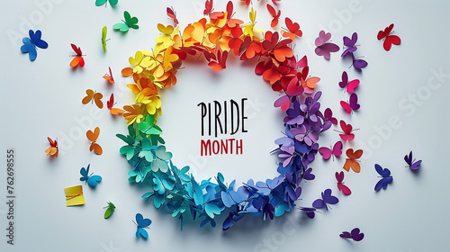 LGBTQ concept, the word happy pride month logo written in colors on the white background,  gay pride colors 