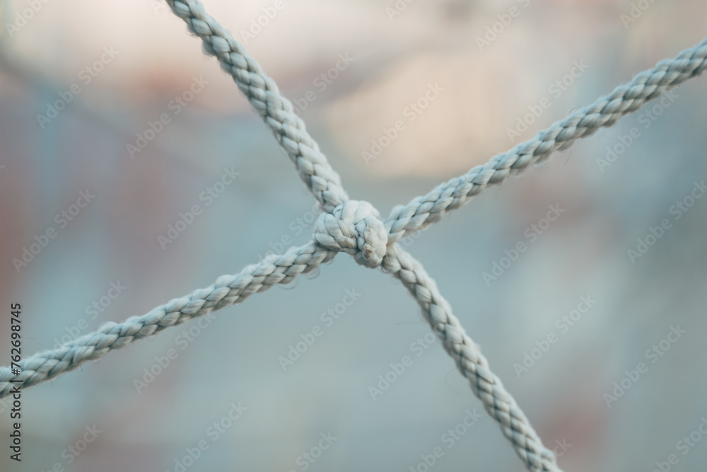 Soccer goal net knot, closeup