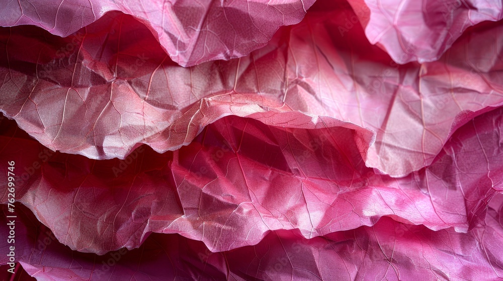  A folded tissue paper in pink color, appearing to form a large sheet of paper