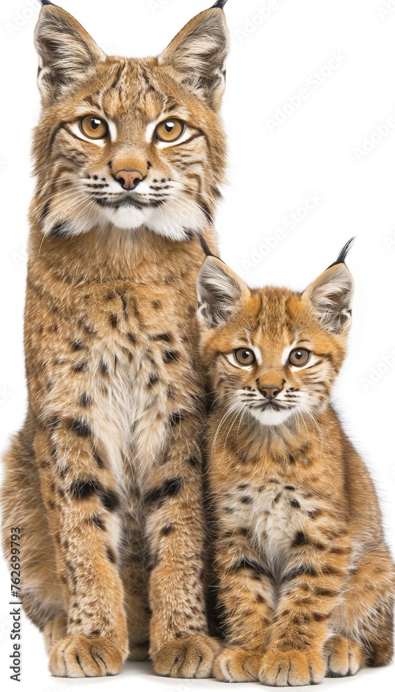 Andean mountain cat and kitten portrait with empty space for text, object on the side Andean mountain cat and kitten portrait with empty space for text, object on the side